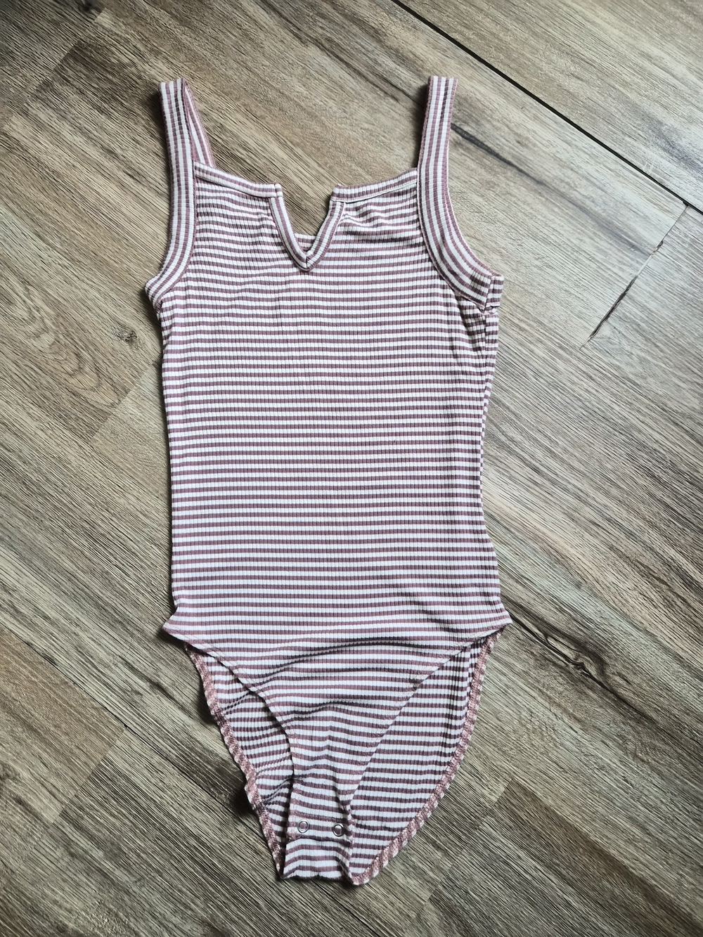 American Eagle Outfitters Pink and White Striped Ribbed Bodysuit